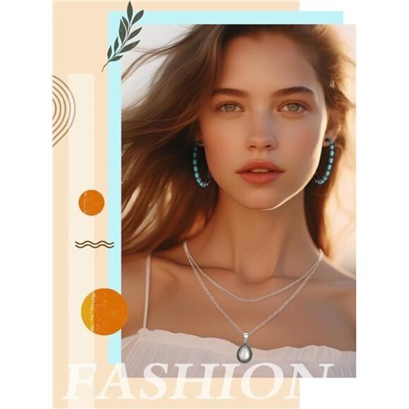 Bohemian Western Jewelry Turquoise Set Women Bohemian Pendant Layered Choker - Picture 2 of 6